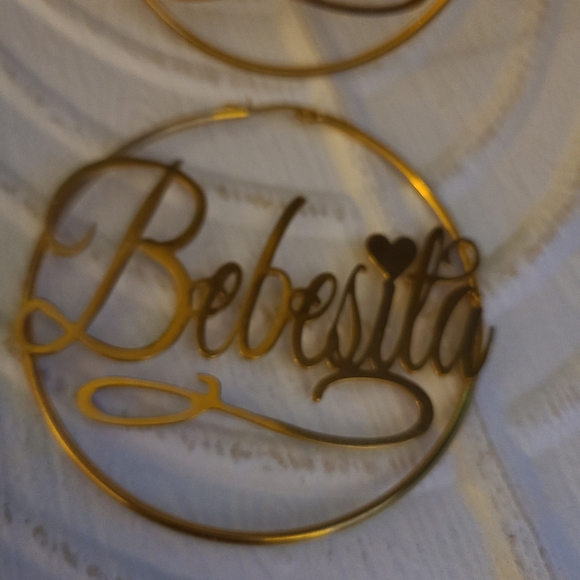 HOLIDAY SALE! FINAL SALE Custom gold nameplate hoop earrings   " bebesita ".. - Picture 3 of 4